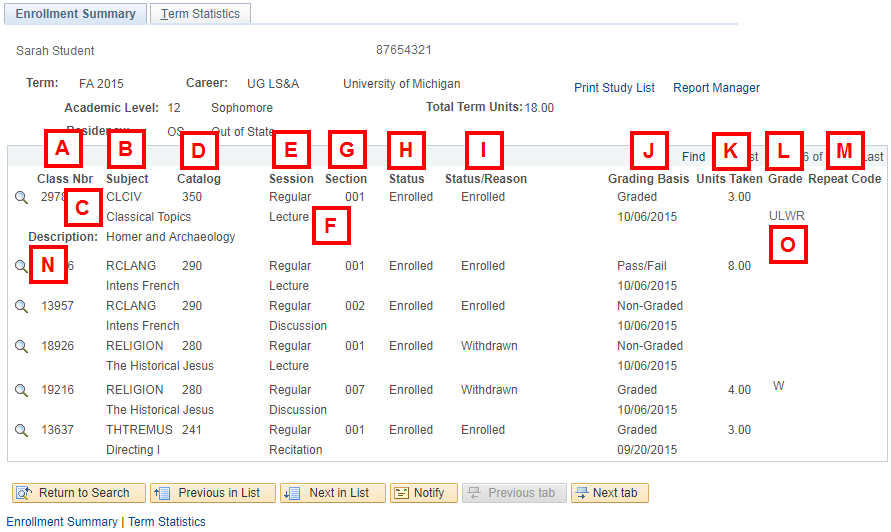 Enrollment Summary Example page