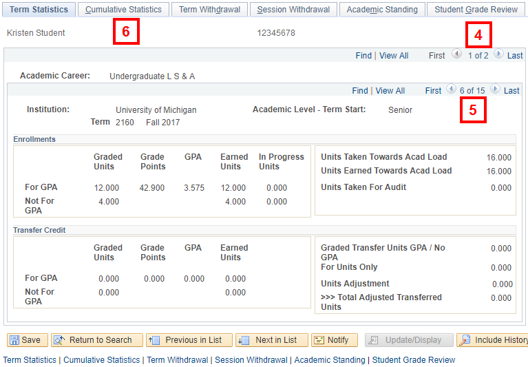 Term Statistics page showing steps 4-6