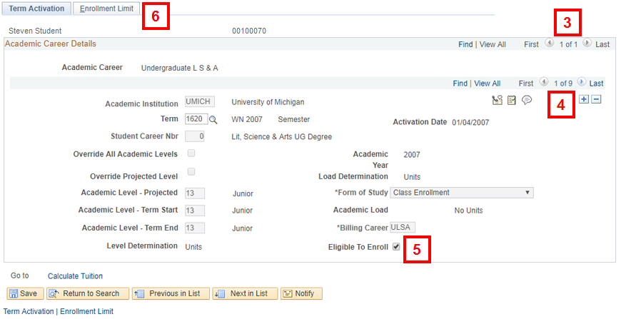 Term Activation Page, field locations for steps 3-6