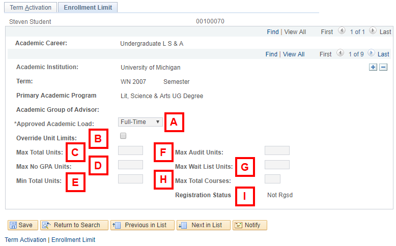 field locations on the Enrollment Limit page