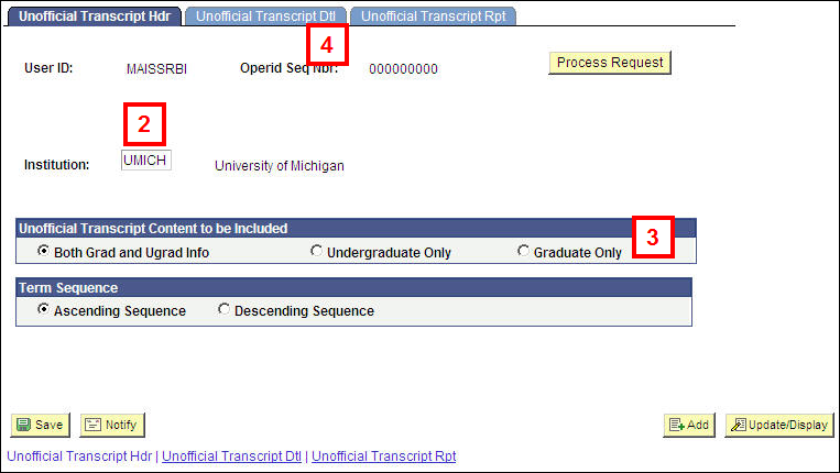 Unofficial Transcript Hdr page