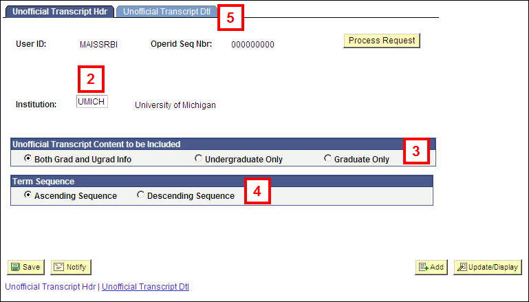 Unofficial Transcript Hdr page