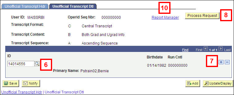 Unofficial Transcript Dtl page