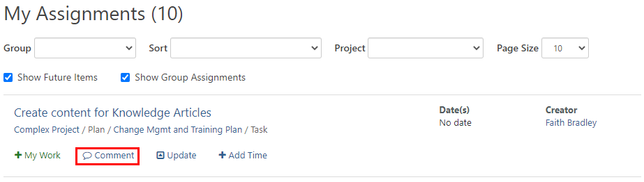 screenshot of my assignments page - add to my work button