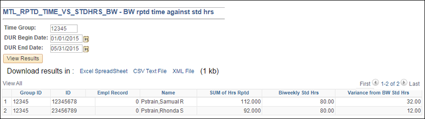 TL_DU_MTL_RPTD_TIME_VS_STDHRS_BW report screenshot