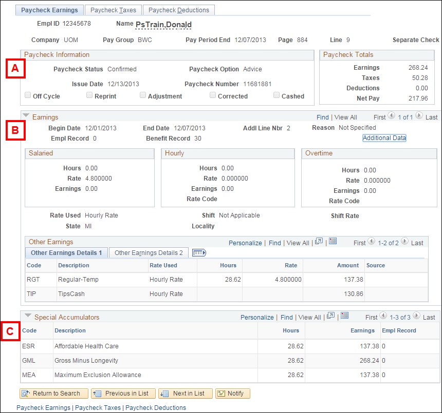 Paycheck Earnings for Timekeepers