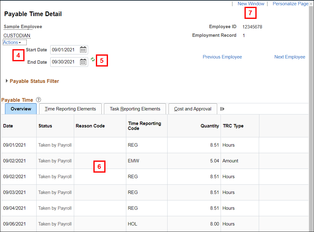 Payable Time Detail page